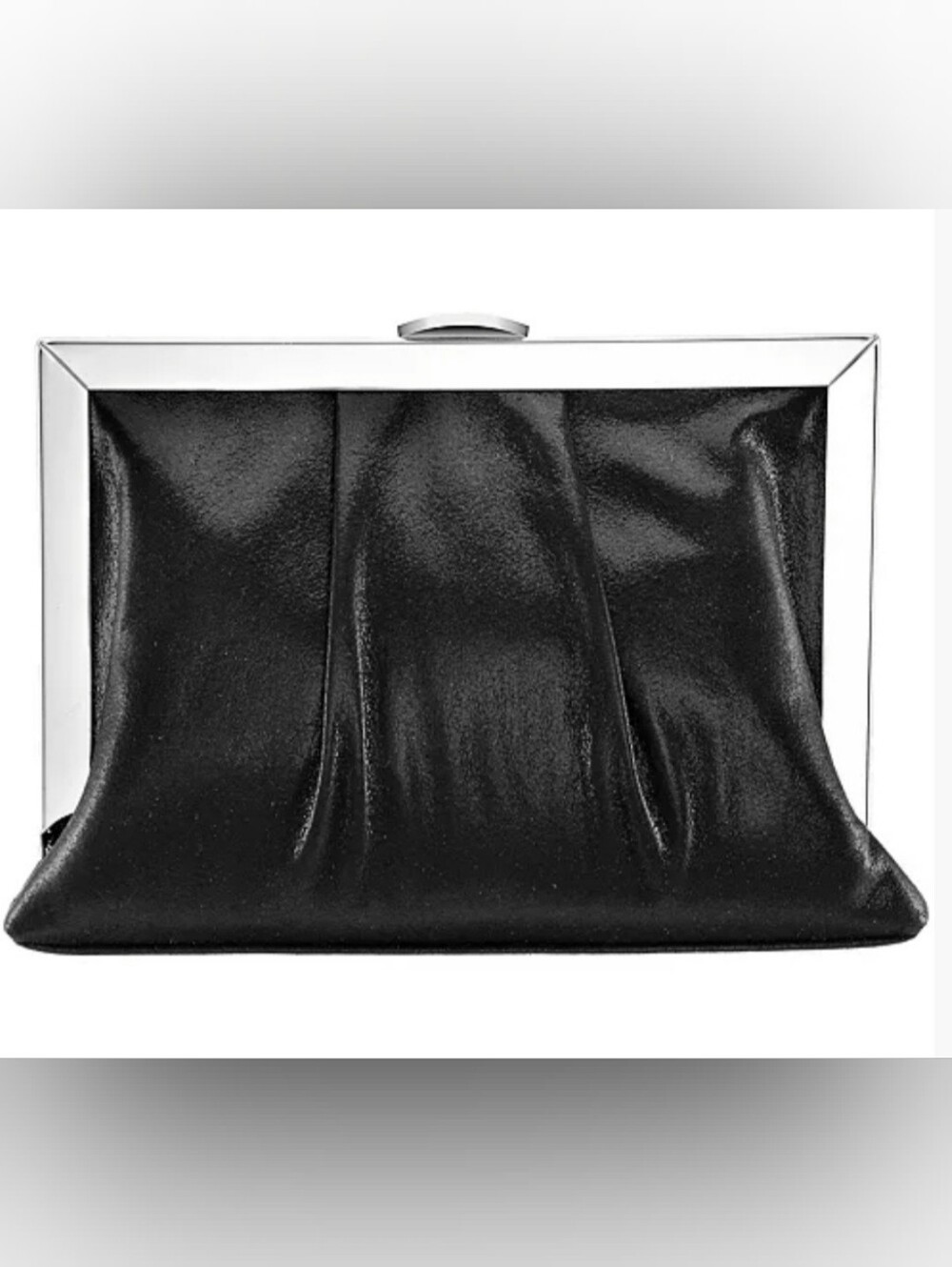 Nina Black Satin Clutch with Silver Frame